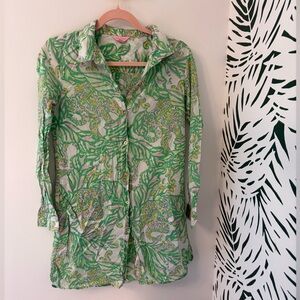Lilly Pulitzer Green and Pink Graphic Dress with Notched Collar